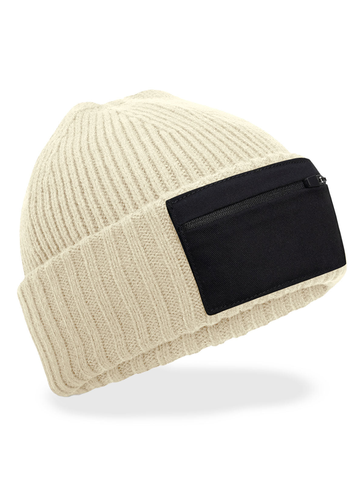 Zip Patch Beanie Beechfield Sand/Black