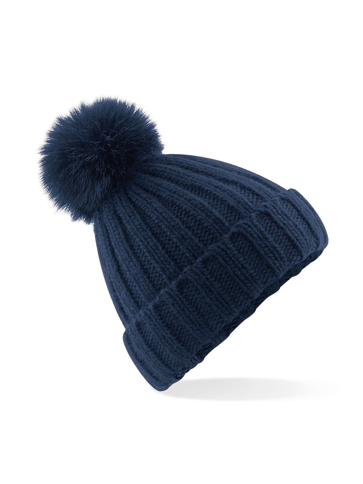 Verbier Fur Pop Pom Chunky Beanie Beechfield Navy