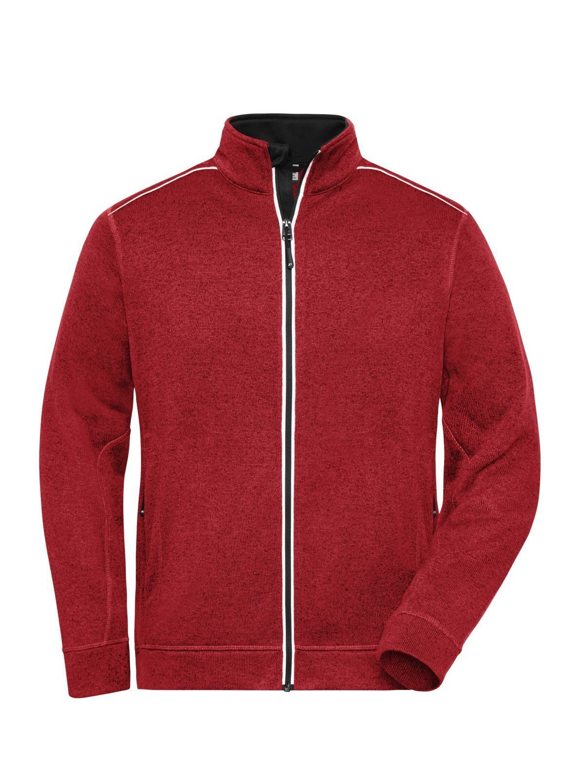 Men's Knitted Workwear Fleece Jacket - Solid Daiber Red-Melange/Black