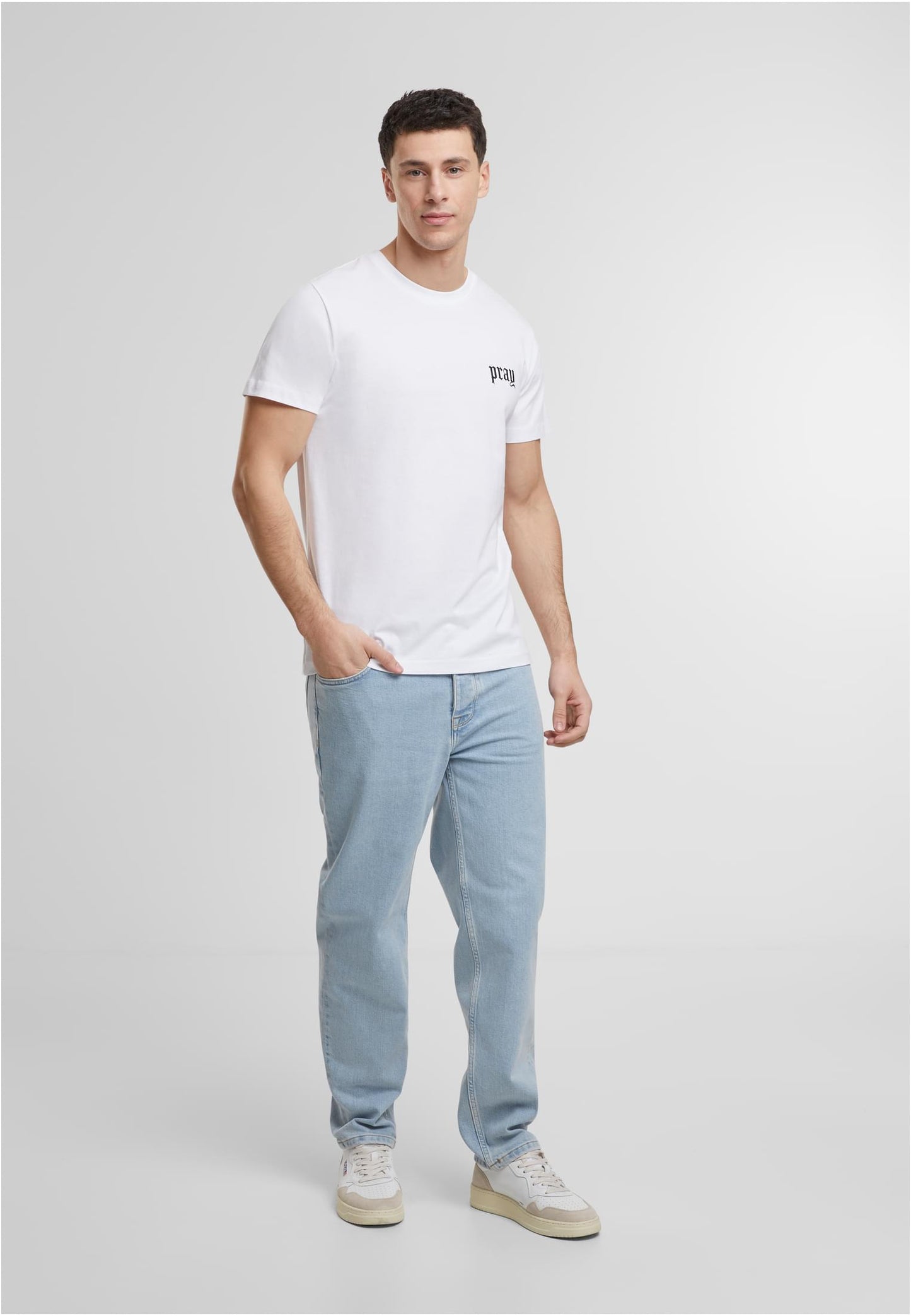 Pray Old English Wording EMB Tee
