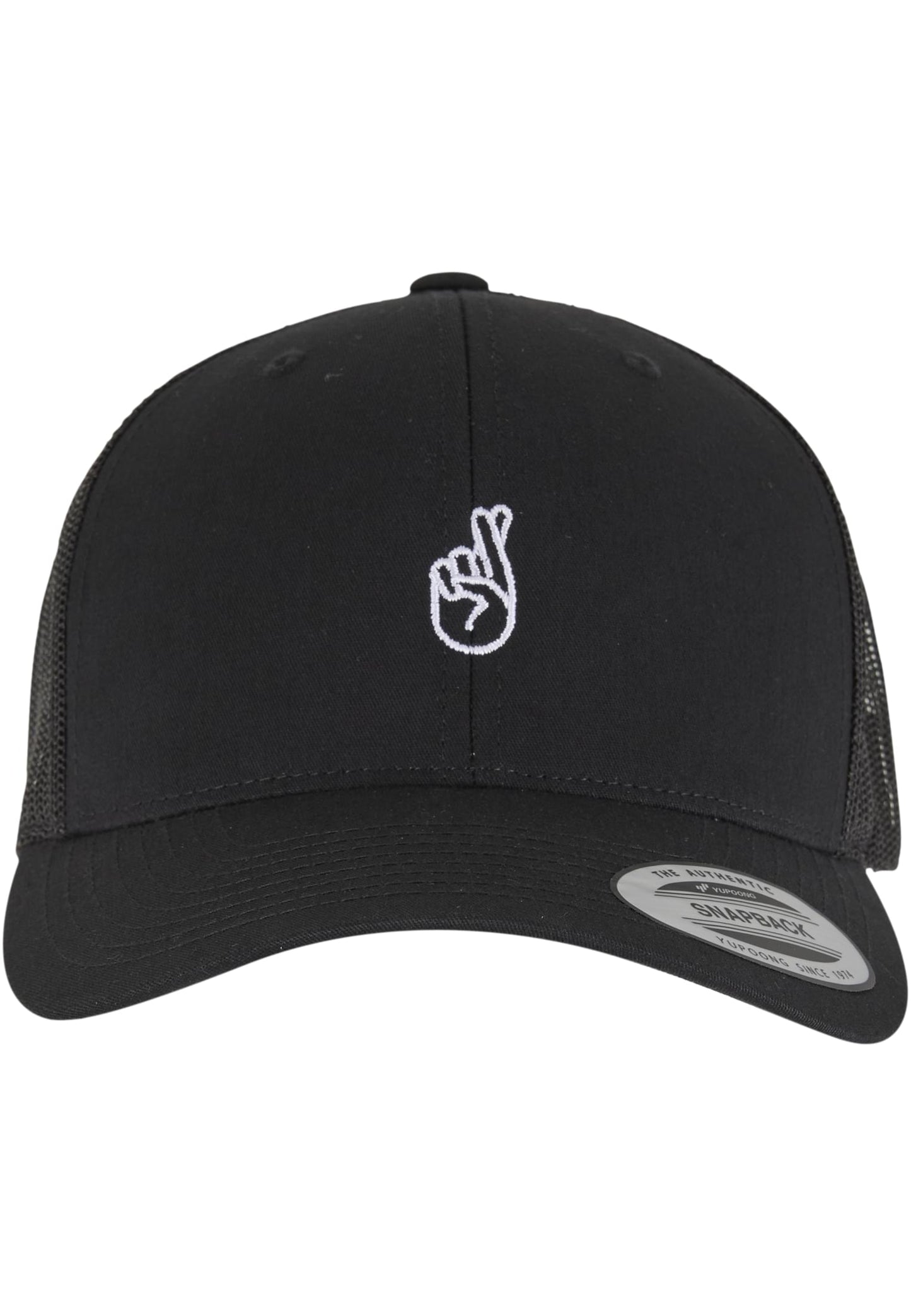 Crossed Fingers Handsign Retro Trucker Cap