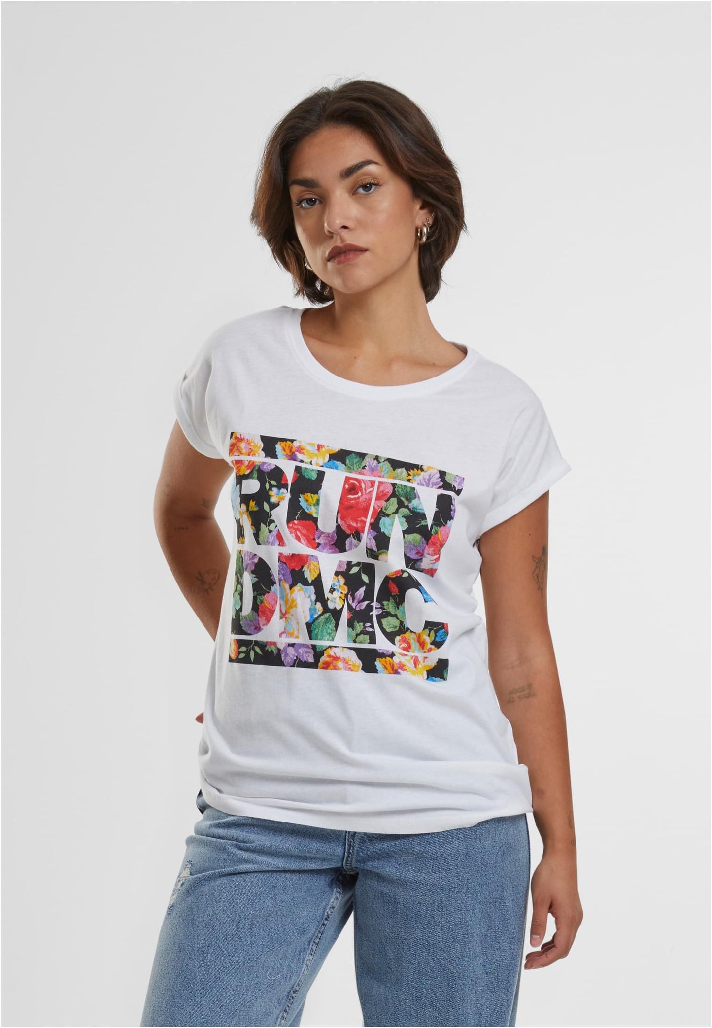 Ladies Run DMC Floral Extended Shoulder Tee