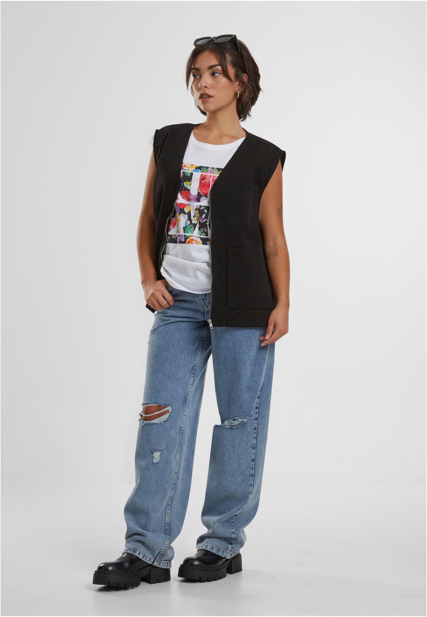 Ladies Run DMC Floral Extended Shoulder Tee
