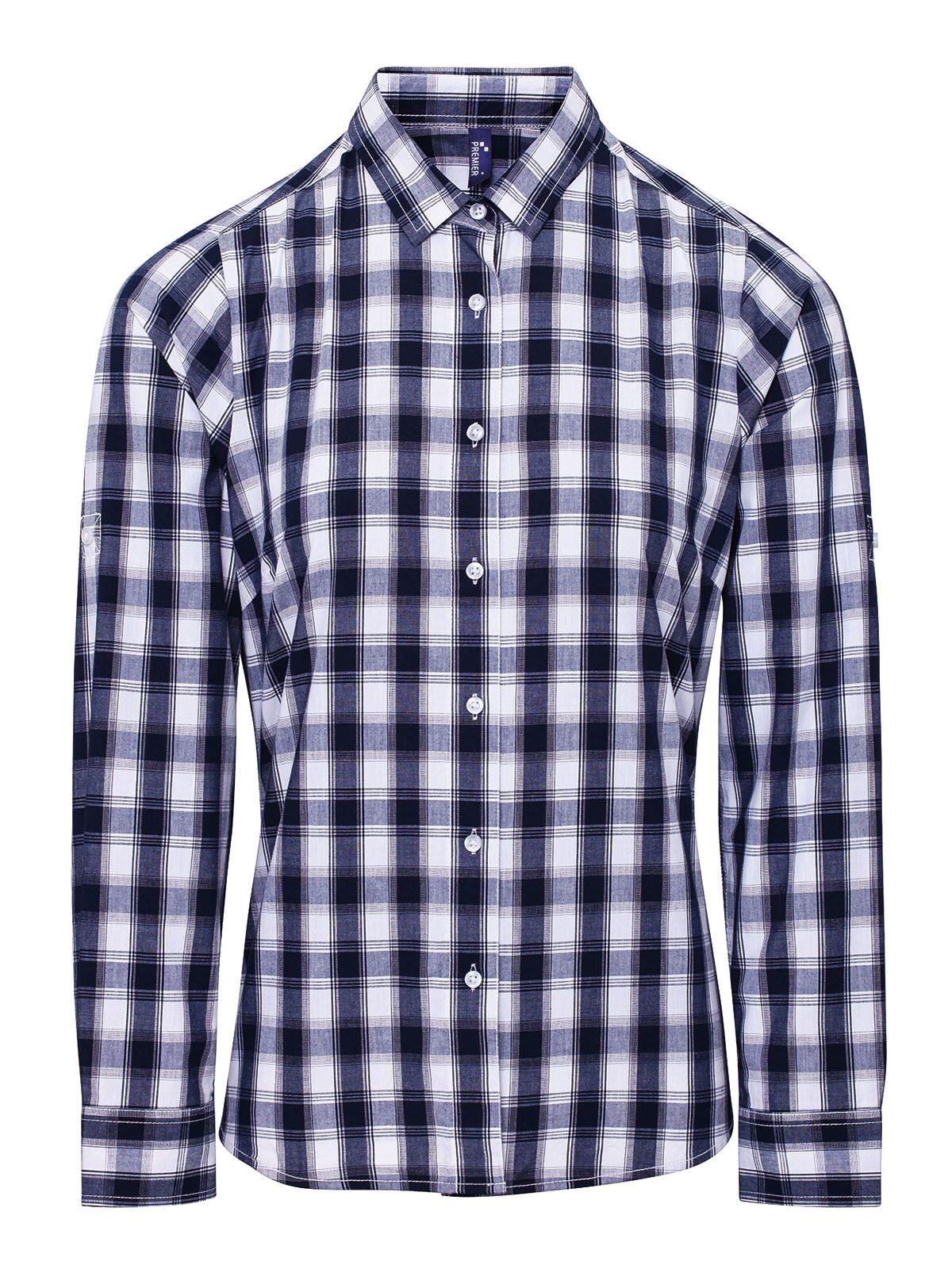 Ladies' LSL 'Mulligan' Check Cotton Bar Shirt t Premier White/Navy