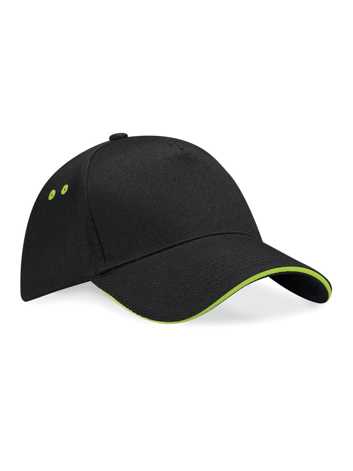 Ultimate 5 Panel Cap - Sandwich Peak Beechfield Black/Lime Green