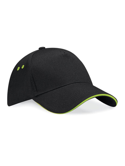 Ultimate 5 Panel Cap - Sandwich Peak Beechfield Black/Lime Green