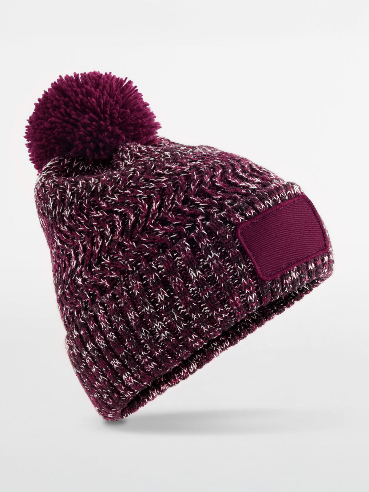 Ramble Patch Pom Beanie Beechfield Burgundy Twist