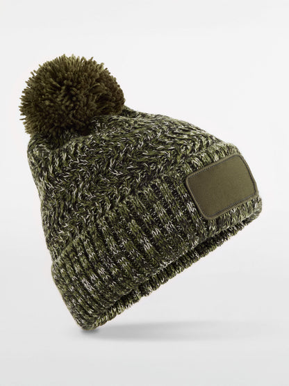 Ramble Patch Pom Beanie Beechfield Moss Green Twist