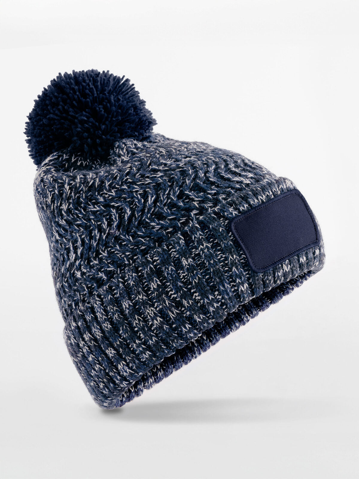 Ramble Patch Pom Beanie Beechfield Steel Blue Twist