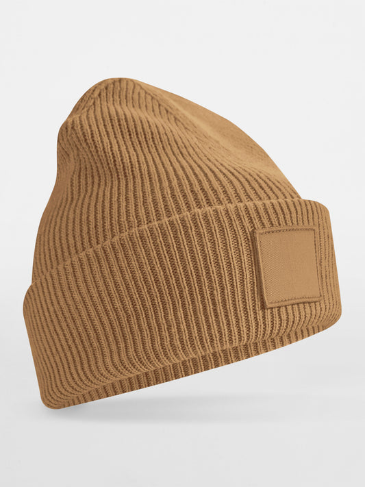 Deep Cuffed Tonal Patch Beanie Beechfield Biscuit