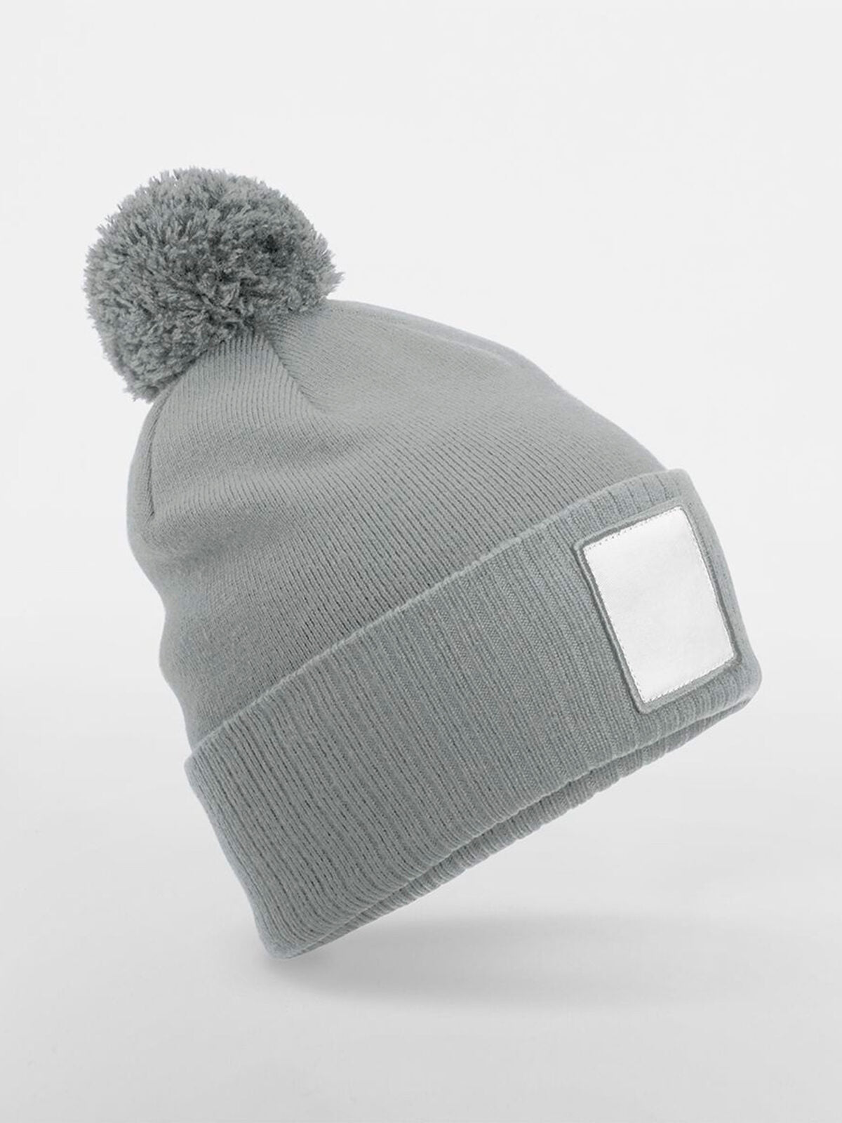 Appliqué Patch Pom Beanie Beechfield Ash/White