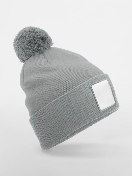 Appliqué Patch Pom Beanie Beechfield Ash/White