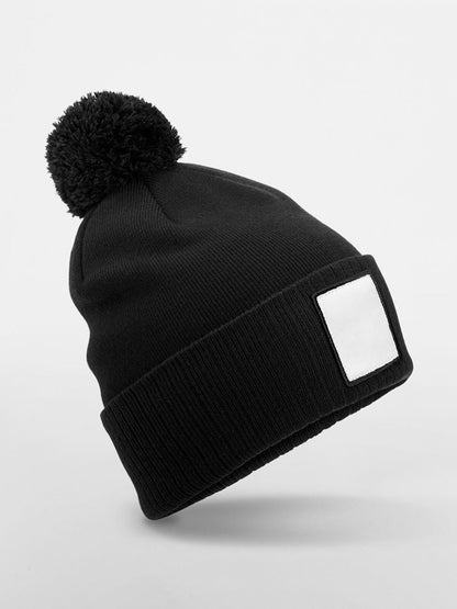 Appliqué Patch Pom Beanie Beechfield Black/White