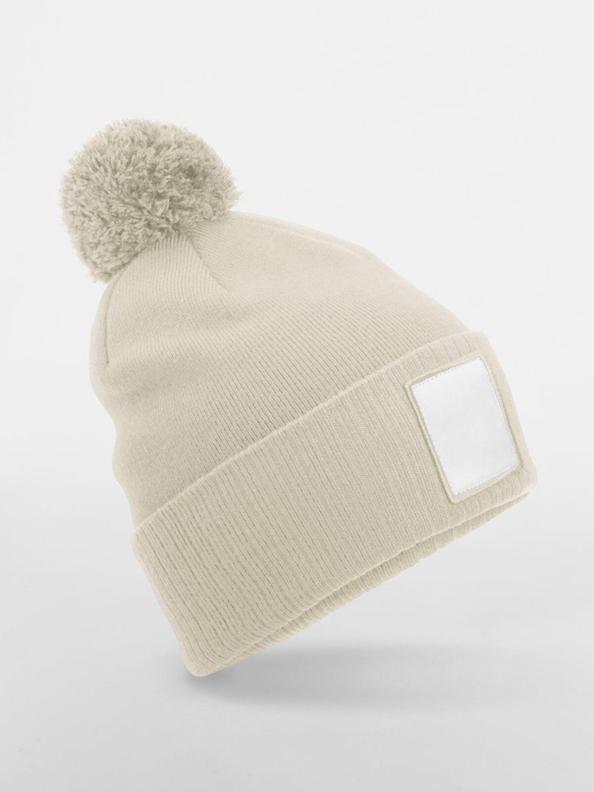 Appliqué Patch Pom Beanie Beechfield Oatmeal/White