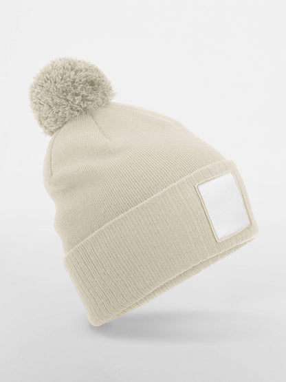 Appliqué Patch Pom Beanie Beechfield Oatmeal/White