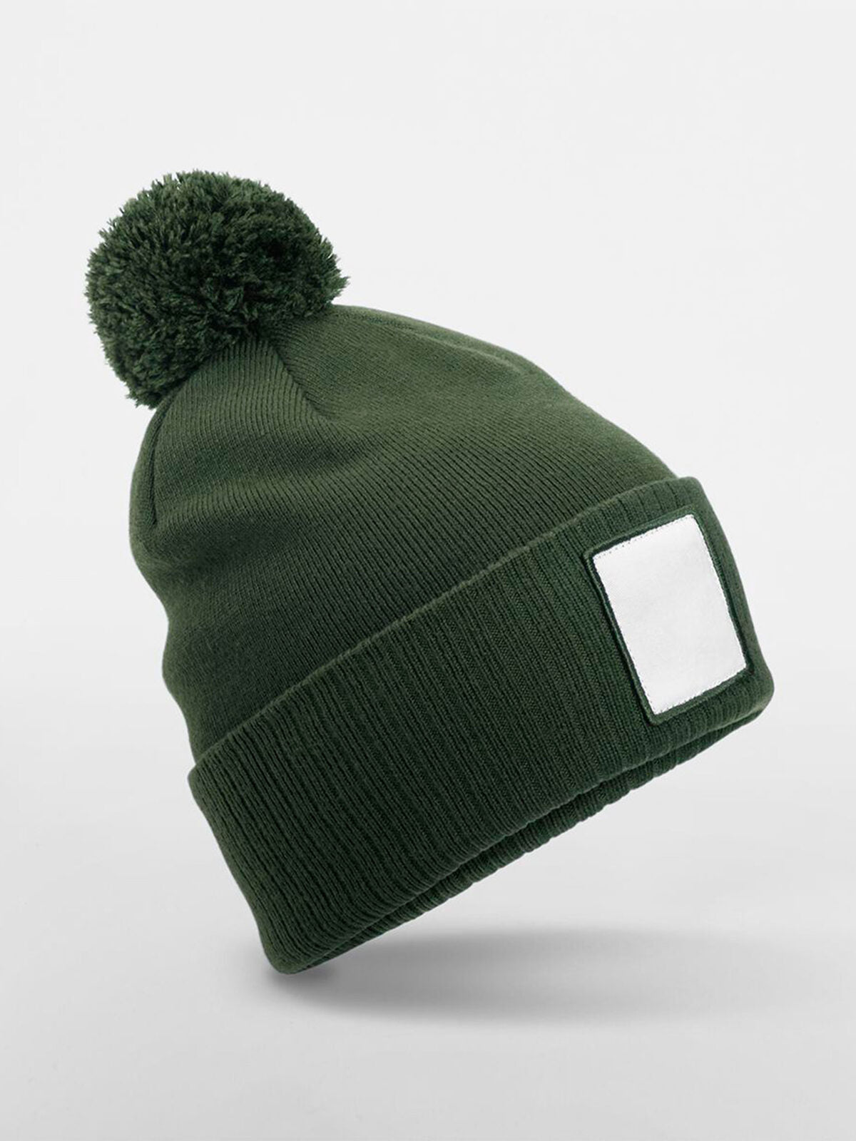 Appliqué Patch Pom Beanie Beechfield Olive Green/White