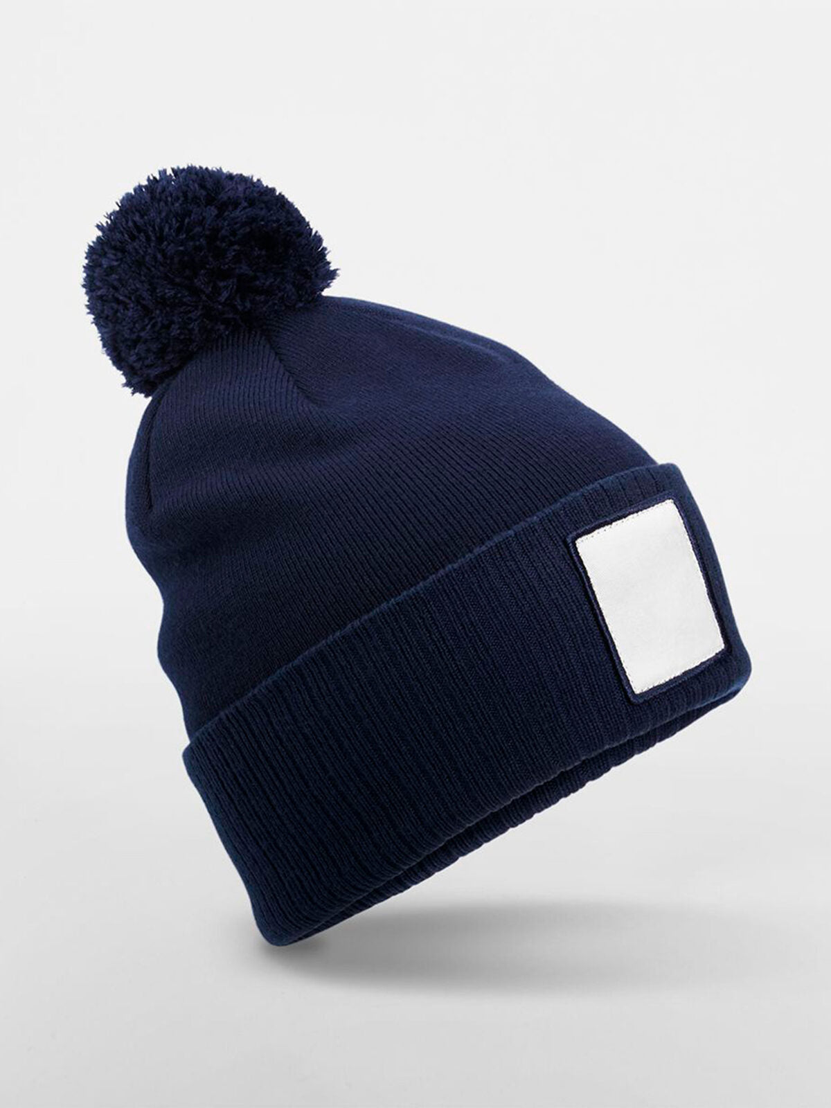 Appliqué Patch Pom Beanie Beechfield Oxford Navy/White