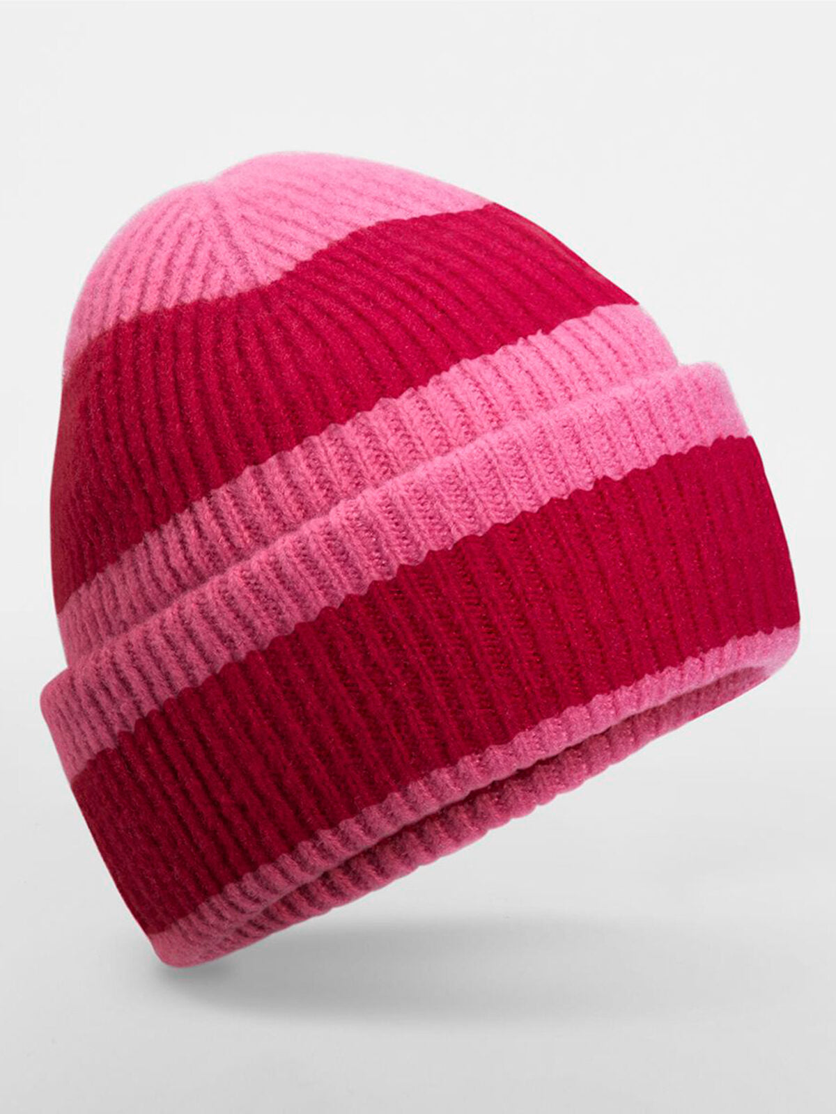 Colour Block Beanie Beechfield True Pink/Classic Red
