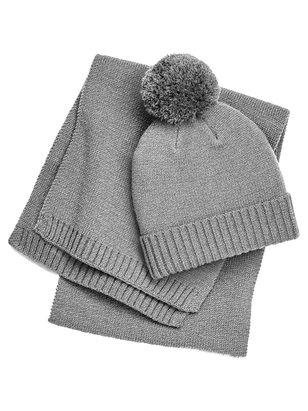 Knitted Scarf and Beanie Gift Set Beechfield Light Grey Fleck