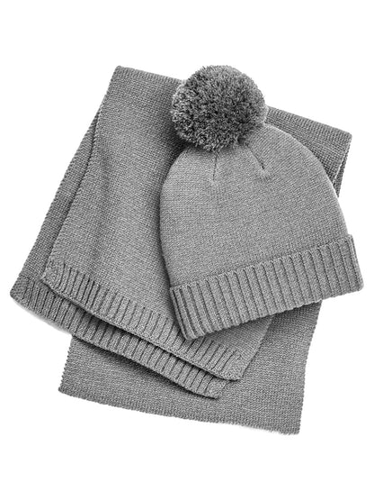 Knitted Scarf and Beanie Gift Set Beechfield Light Grey Fleck