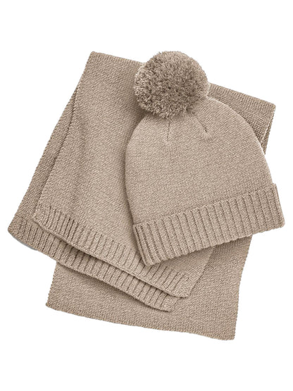 Knitted Scarf and Beanie Gift Set Beechfield Oatmeal Fleck