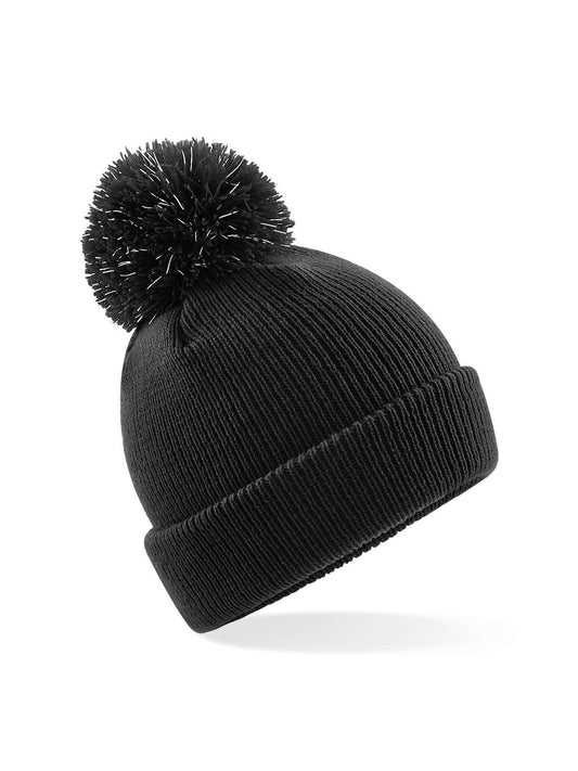 Junior Reflective Bobble Beanie Beechfield Black