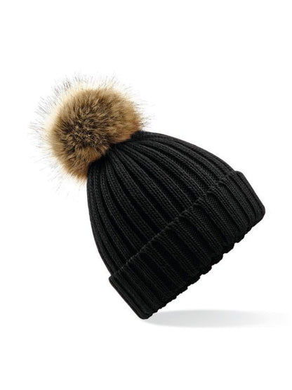 Fur Pom Pom Chunky Beanie Beechfield Black