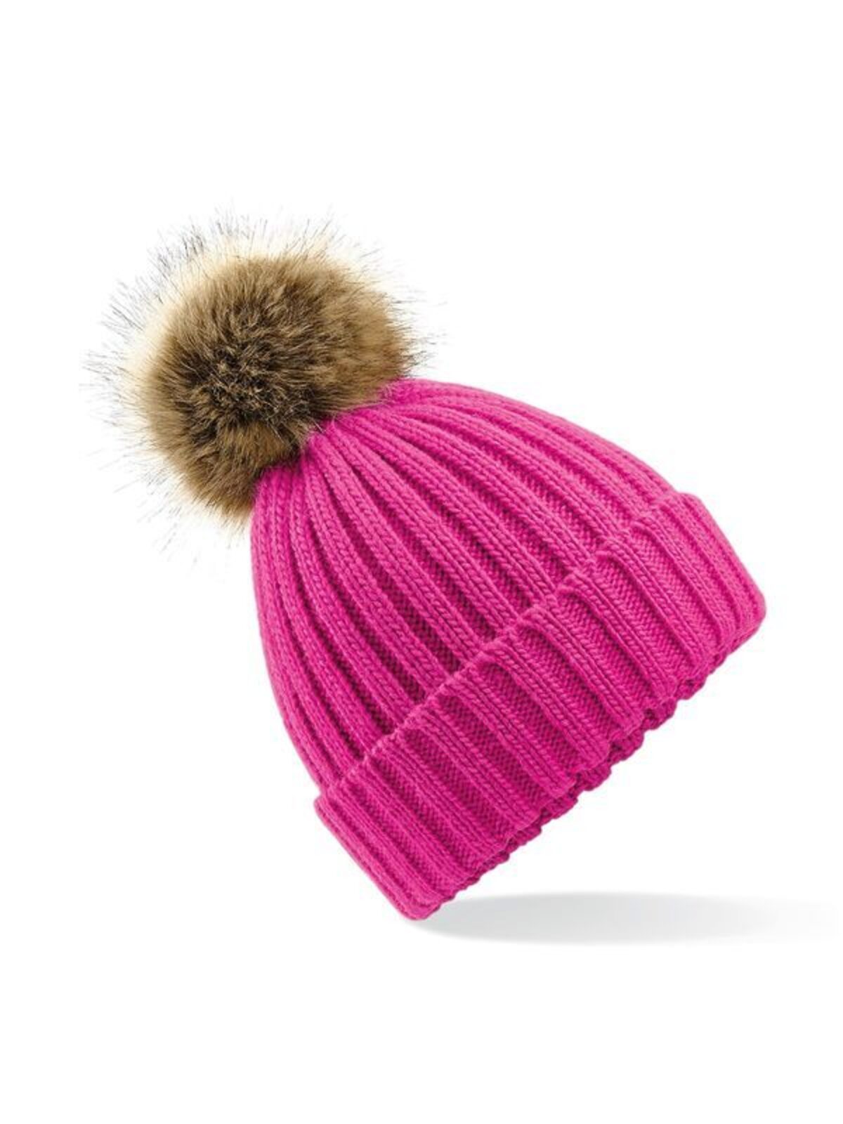 Fur Pom Pom Chunky Beanie Beechfield Fuchsia