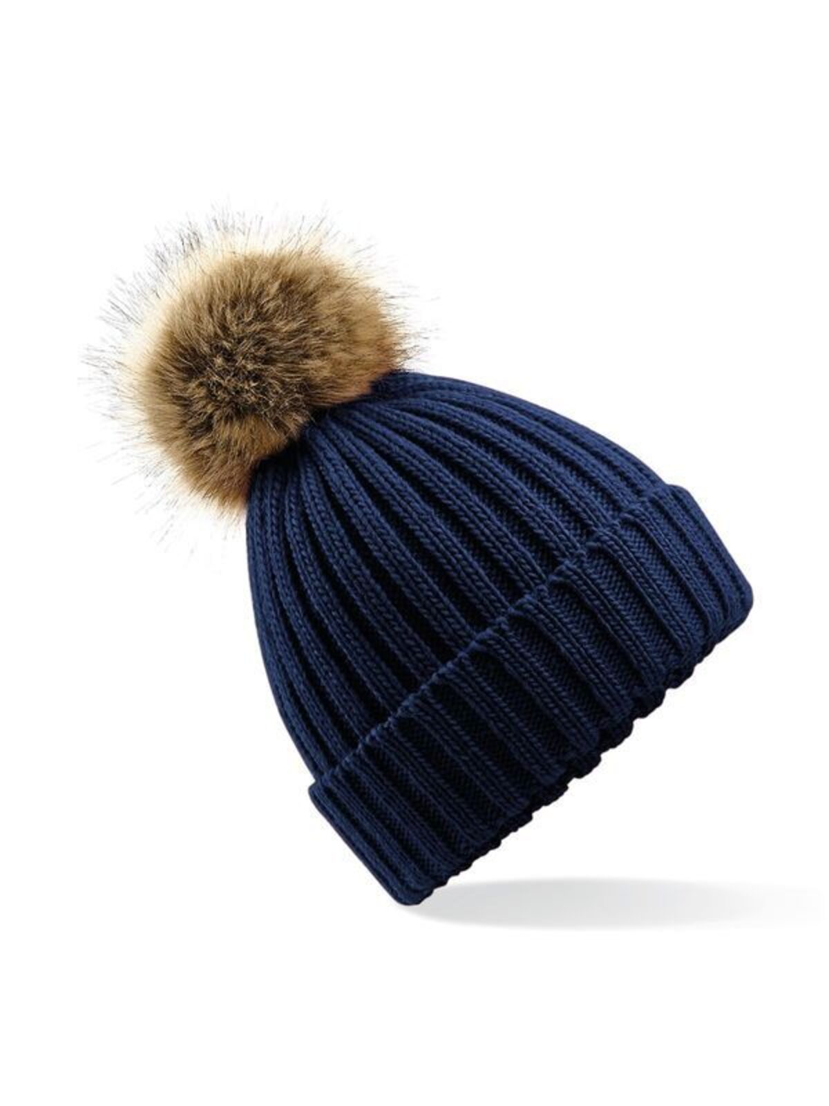 Fur Pom Pom Chunky Beanie Beechfield Navy
