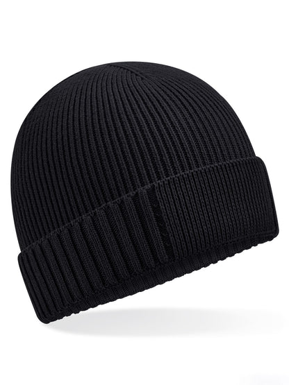 Organic Cotton Engineered Patch Beanie Beechfield Black