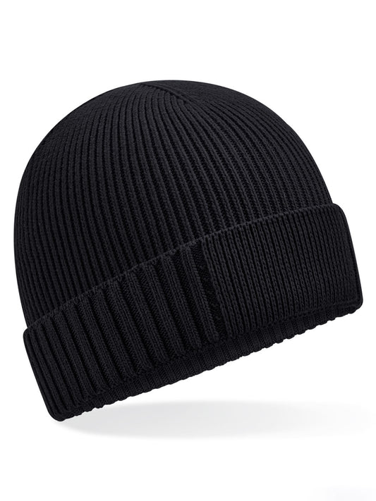 Organic Cotton Engineered Patch Beanie Beechfield Black