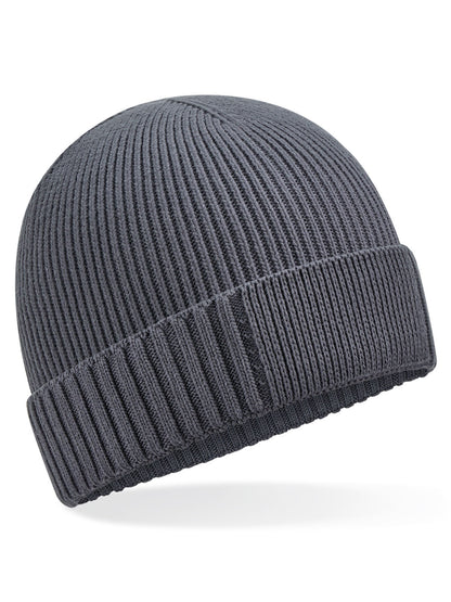 Organic Cotton Engineered Patch Beanie Beechfield Graphite Grey