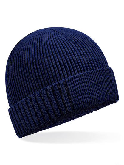 Organic Cotton Engineered Patch Beanie Beechfield Oxford Navy