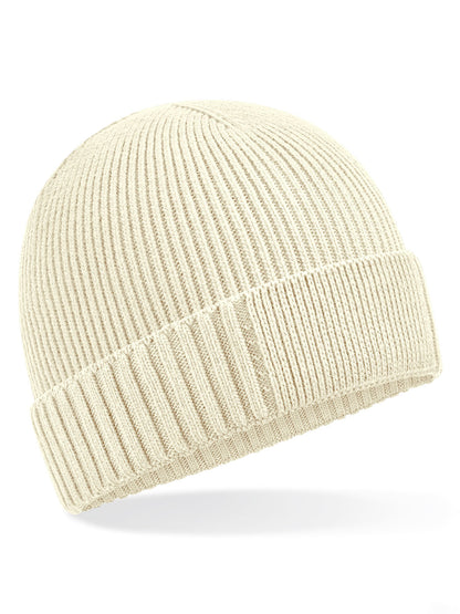 Organic Cotton Engineered Patch Beanie Beechfield Sand