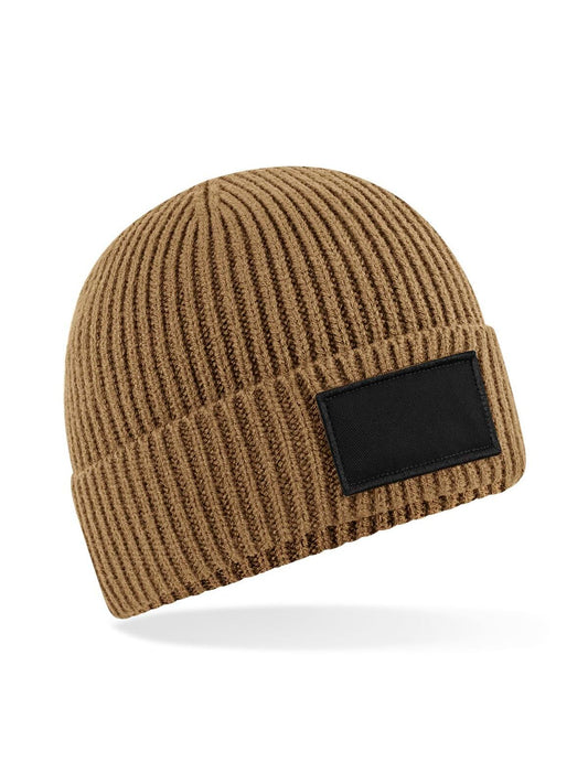 Fashion Patch Beanie Beechfield Biscuit/Black