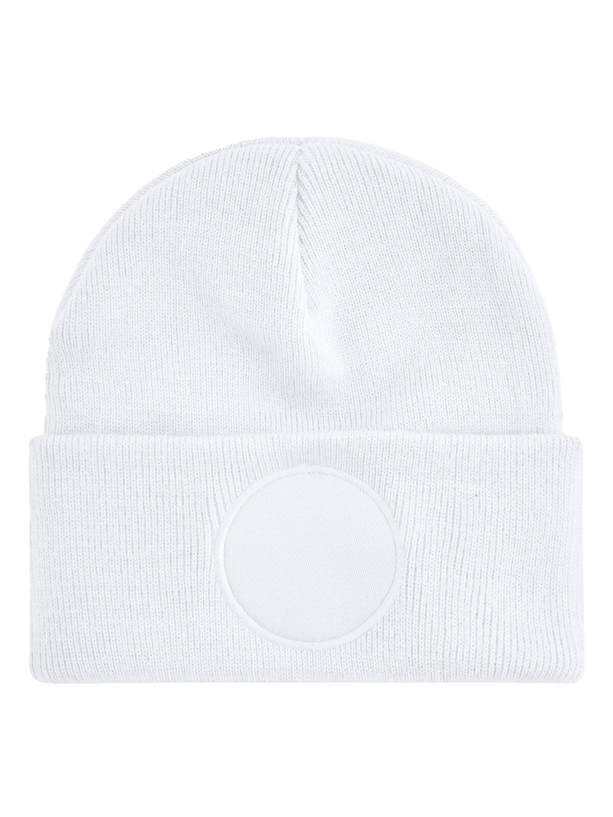 Circular Patch Beanie Beechfield White
