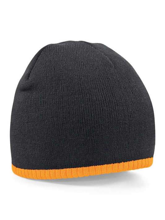 Two-Tone Pull-On Beanie Beechfield Black/Fluorescent Orange