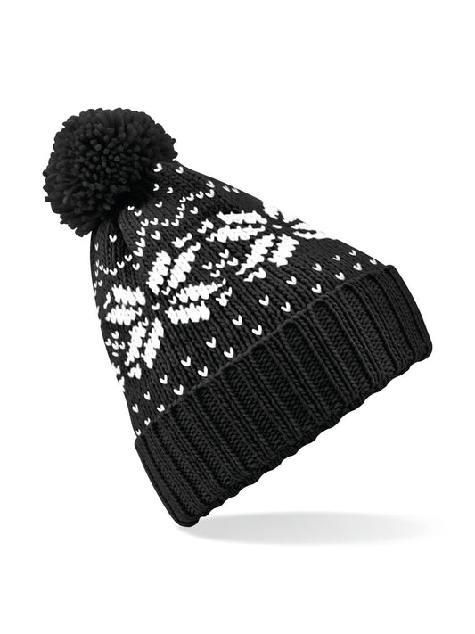 Fair Isle Snowstar Beanie Beechfield Black/White