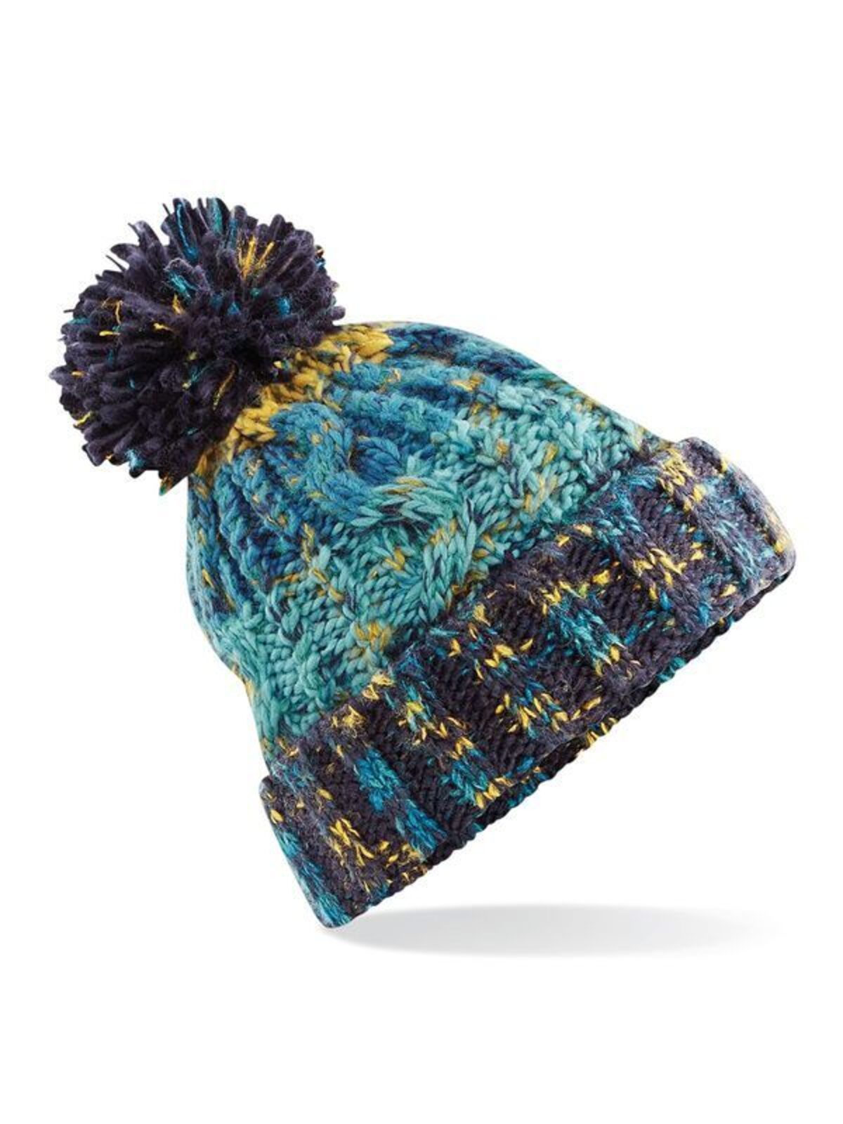 Corkscrew Pom Pom Beanie Beechfield Marine Splash