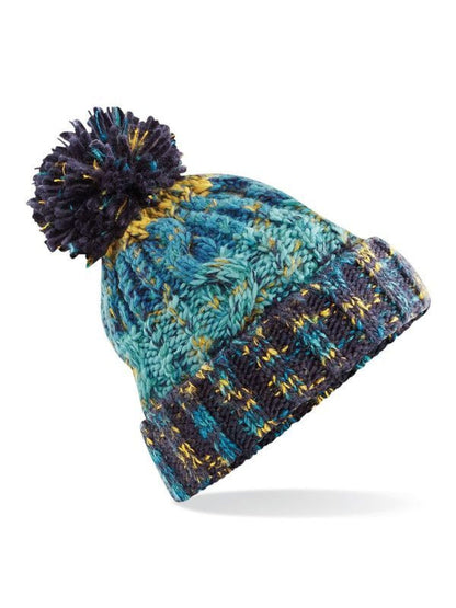 Corkscrew Pom Pom Beanie Beechfield Marine Splash