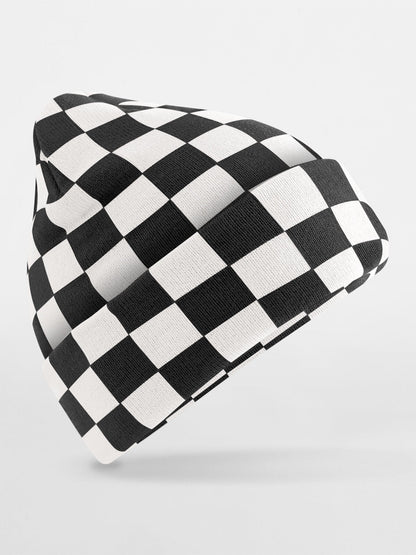 Berretto a scacchiera Beechfield Black/Soft White