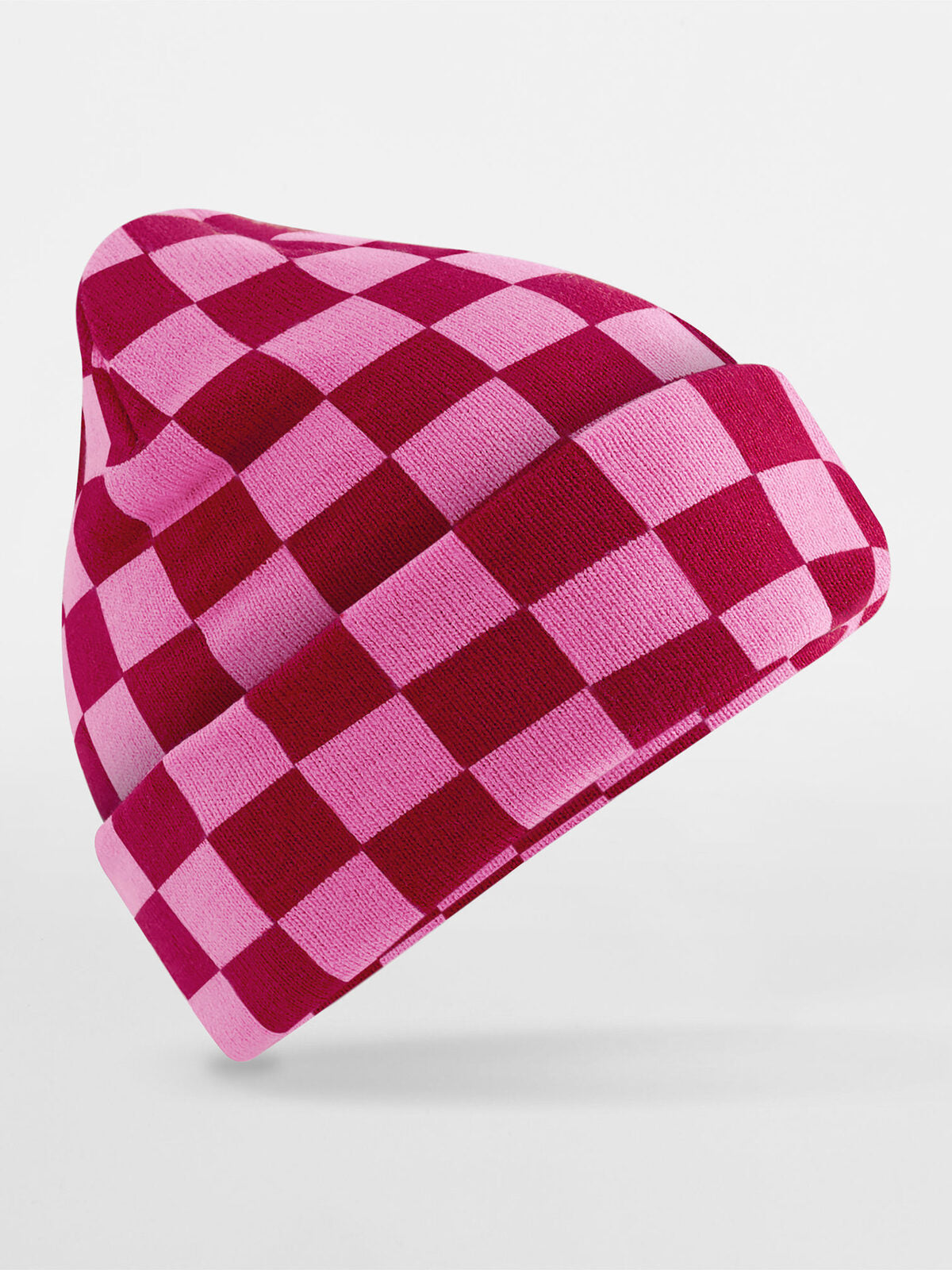 Berretto a scacchiera Beechfield Classic Red/True Pink