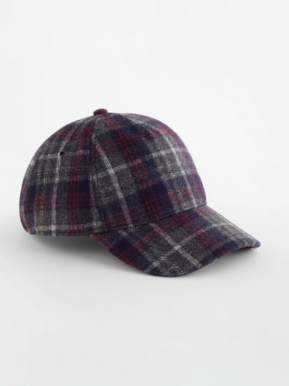 Wool Blend Check Cap Beechfield Navy Plaid