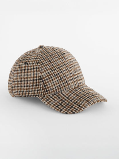 Wool Blend Check Cap Beechfield Tan Houndstooth