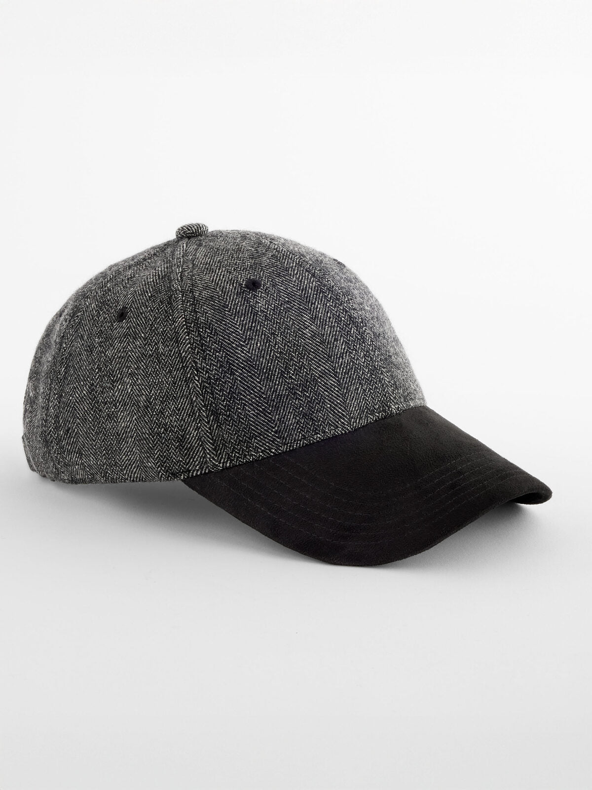 Suede Peak Herringbone Cap Beechfield Black Herringbone