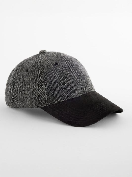 Suede Peak Herringbone Cap Beechfield Black Herringbone