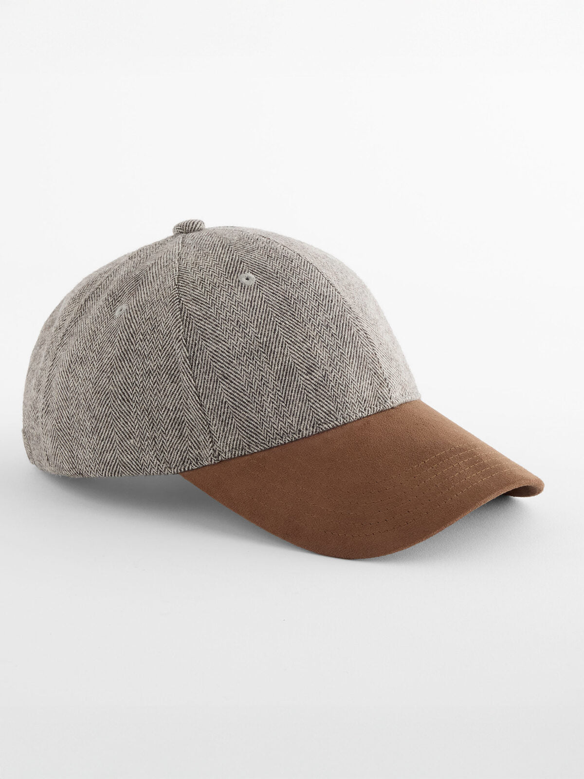 Suede Peak Herringbone Cap Beechfield Brown Herringbone