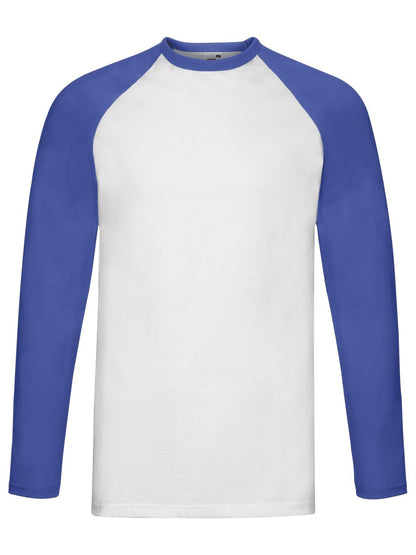Valueweight Long Sleeve Baseball T Fruit of the Loom White-Royal Blue