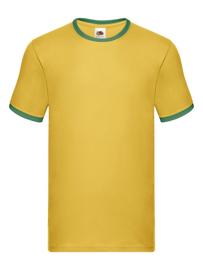 Valueweight Ringer T Fruit of the Loom Sunflower-Kelly Green