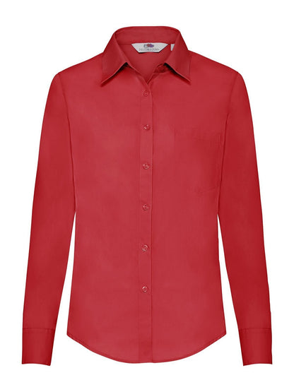 Ladies Poplin Shirt Long Sleeve Fruit of the Loom Red